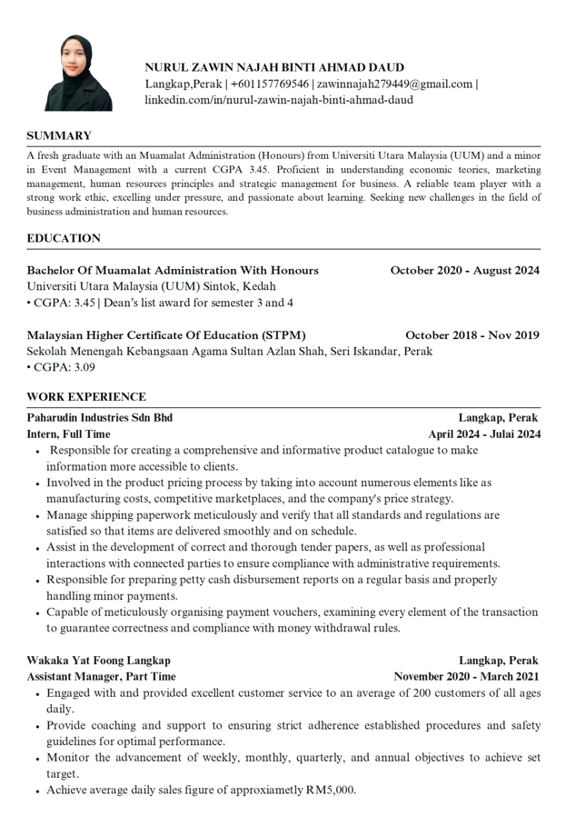 Fresh graduate in Business major