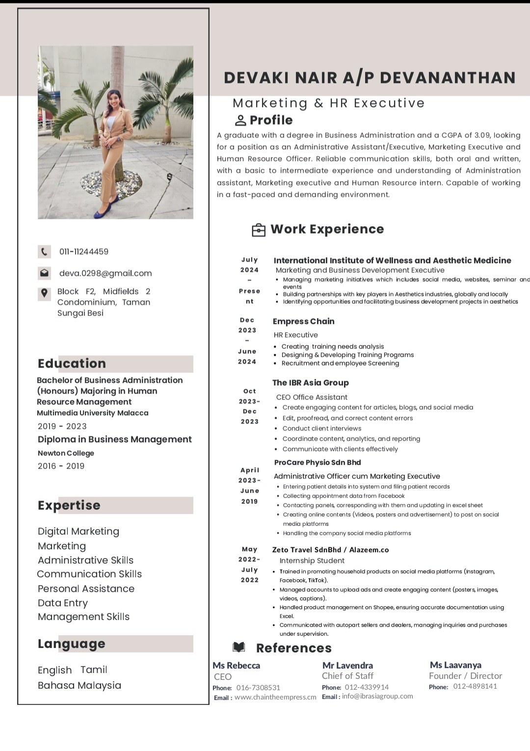 Human Resource and Marketing Executive