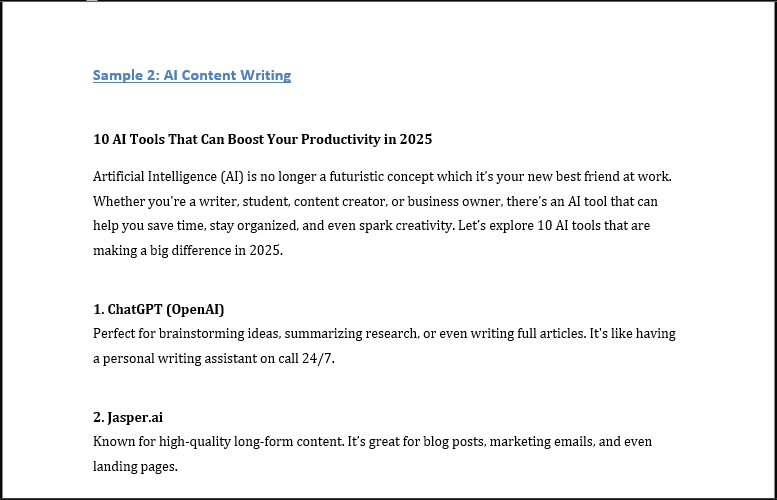 Sample 2: AI Content Writing