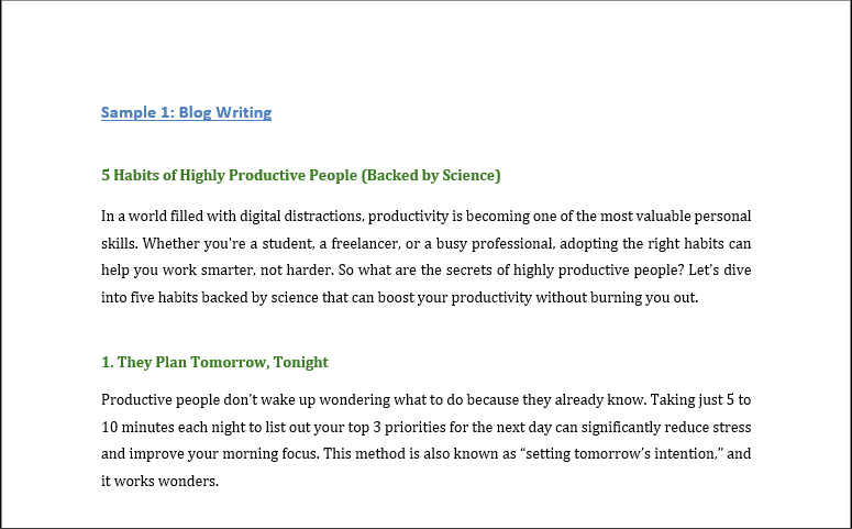 Sample 1: Blog Writing