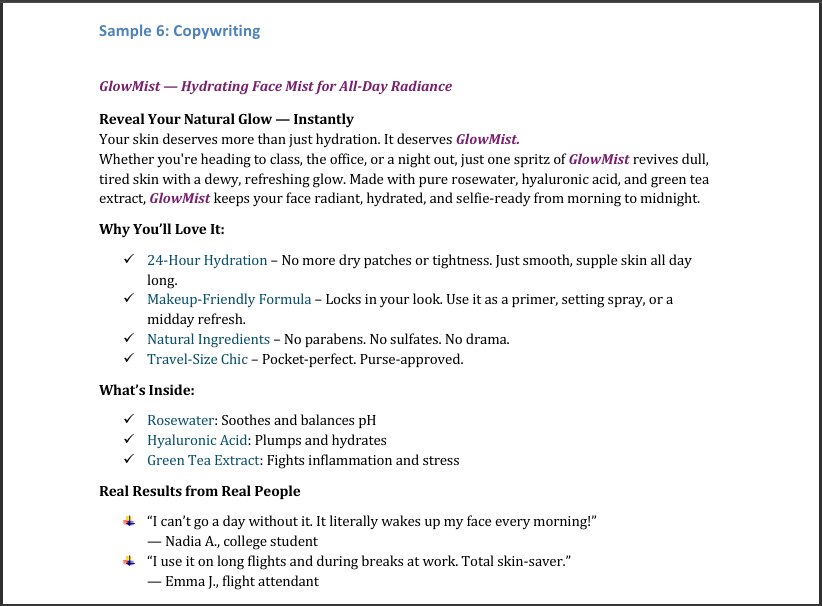 Sample 6: Copywriting