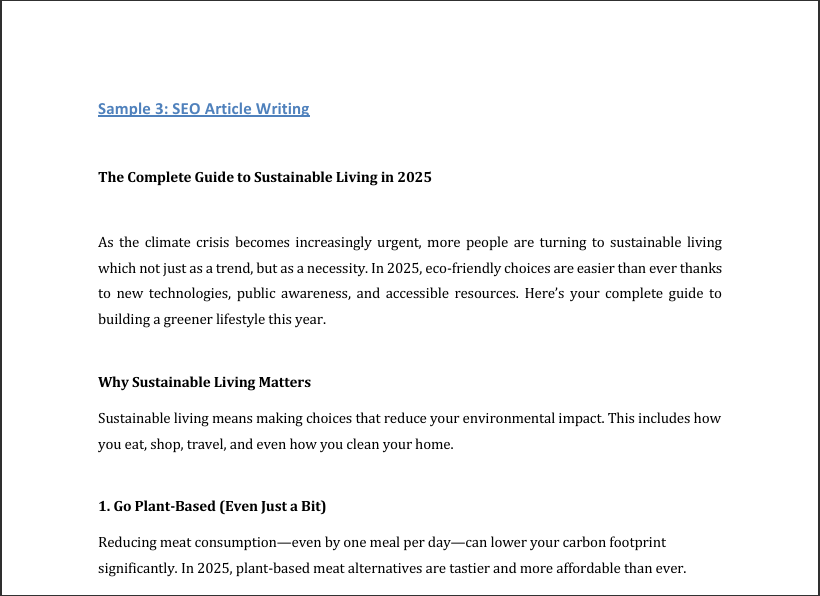 Sample 3: SEO Article Writing