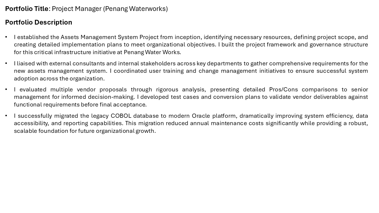 Project Manager (Penang Waterworks)