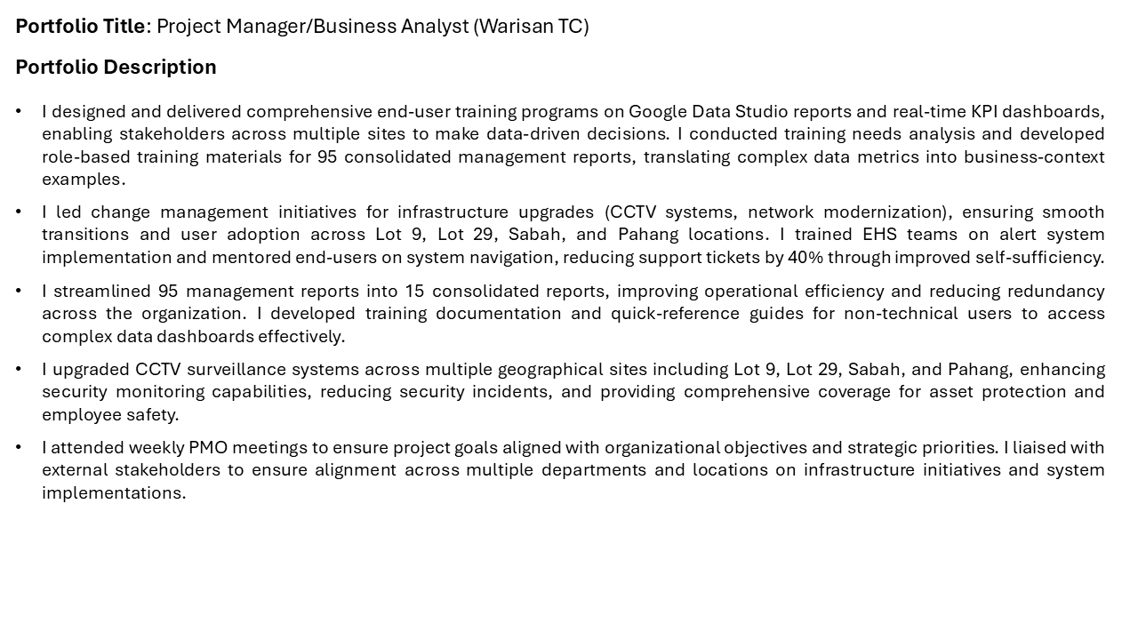 Project Manager/Business Analyst (Warisan TC)