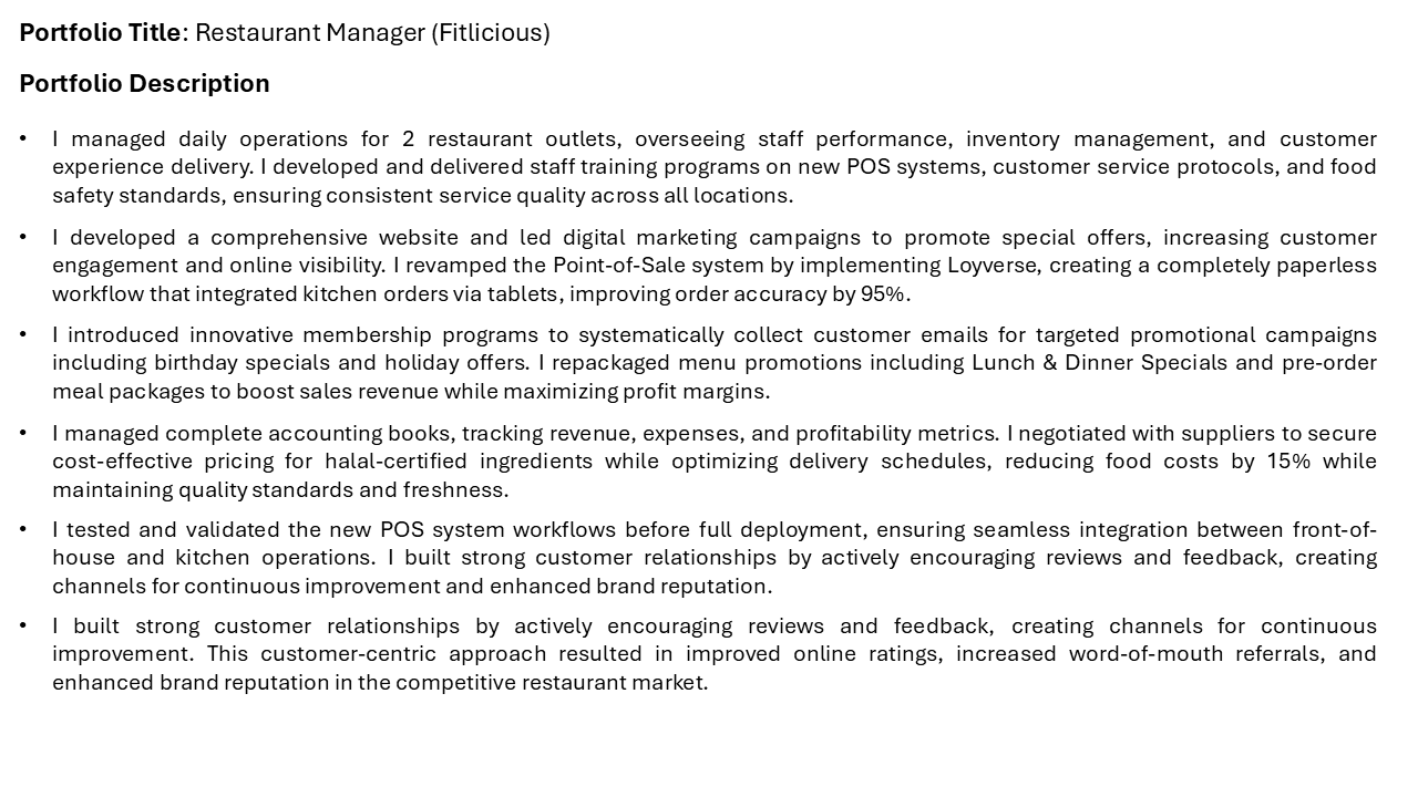 Restaurant Manager (Fitlicious)
