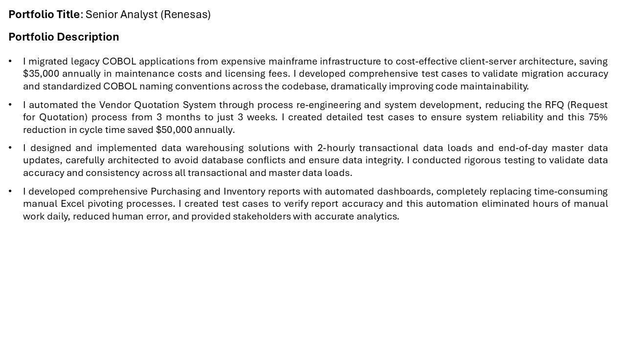 Senior Analyst (Renesas)