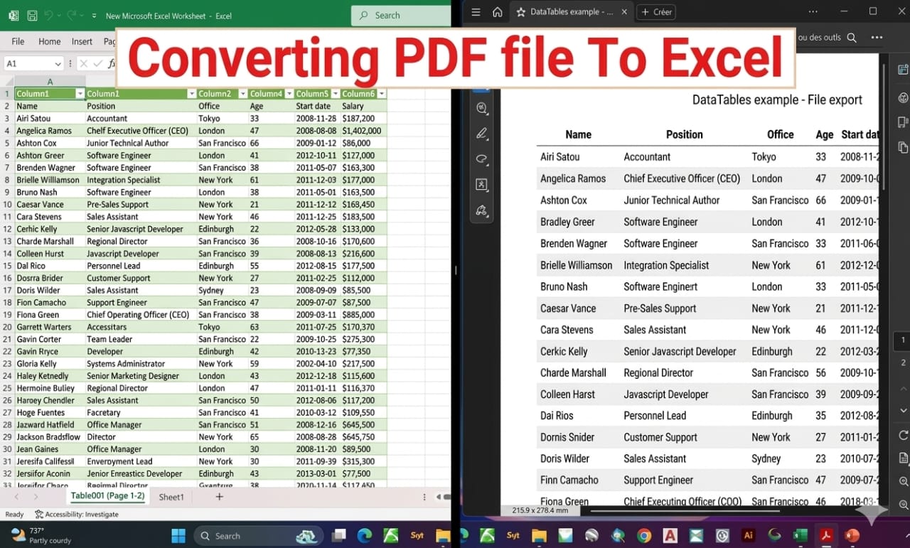 Convert pdf to excel