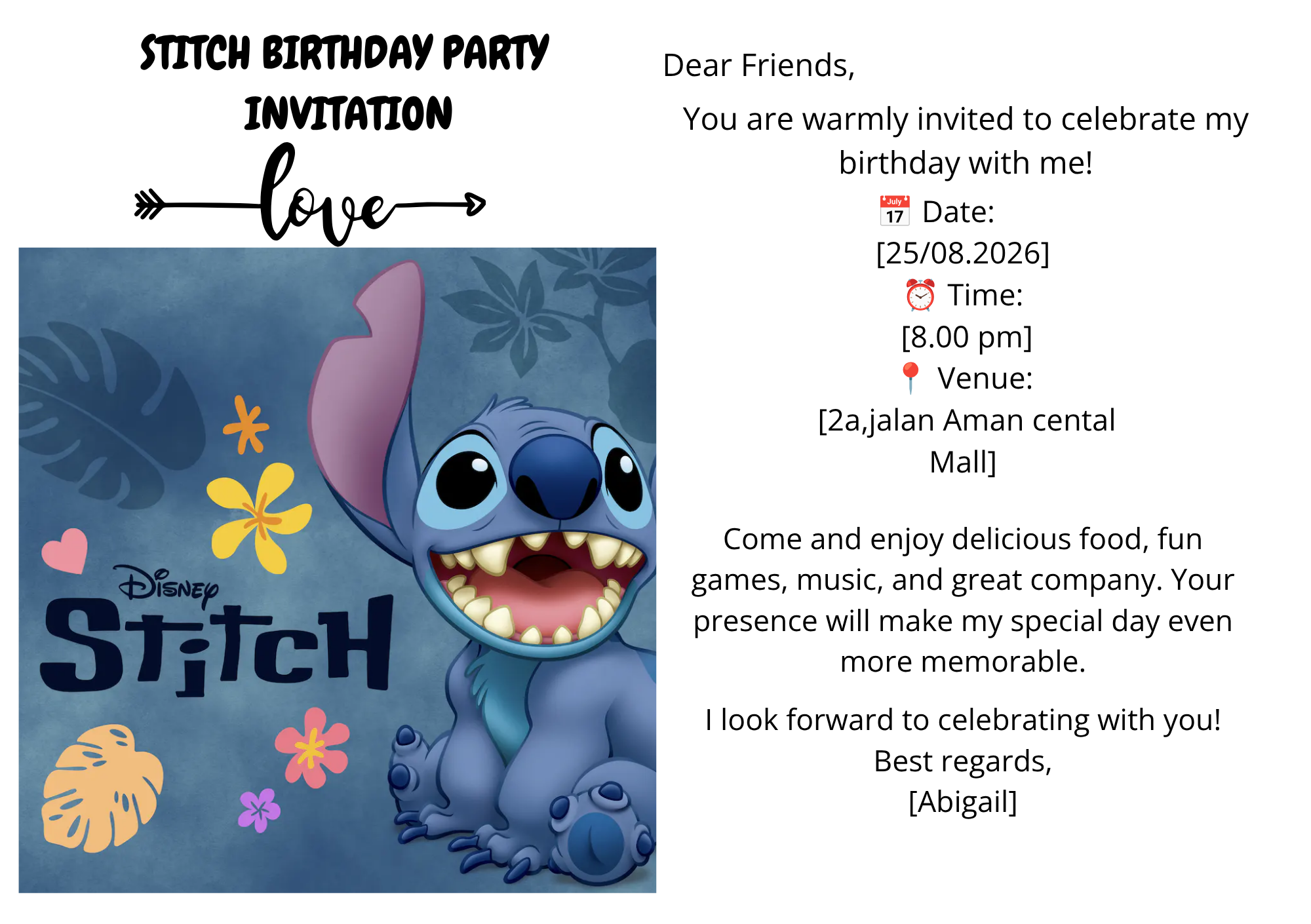 STITCH BIRTHDAY INVITATION
