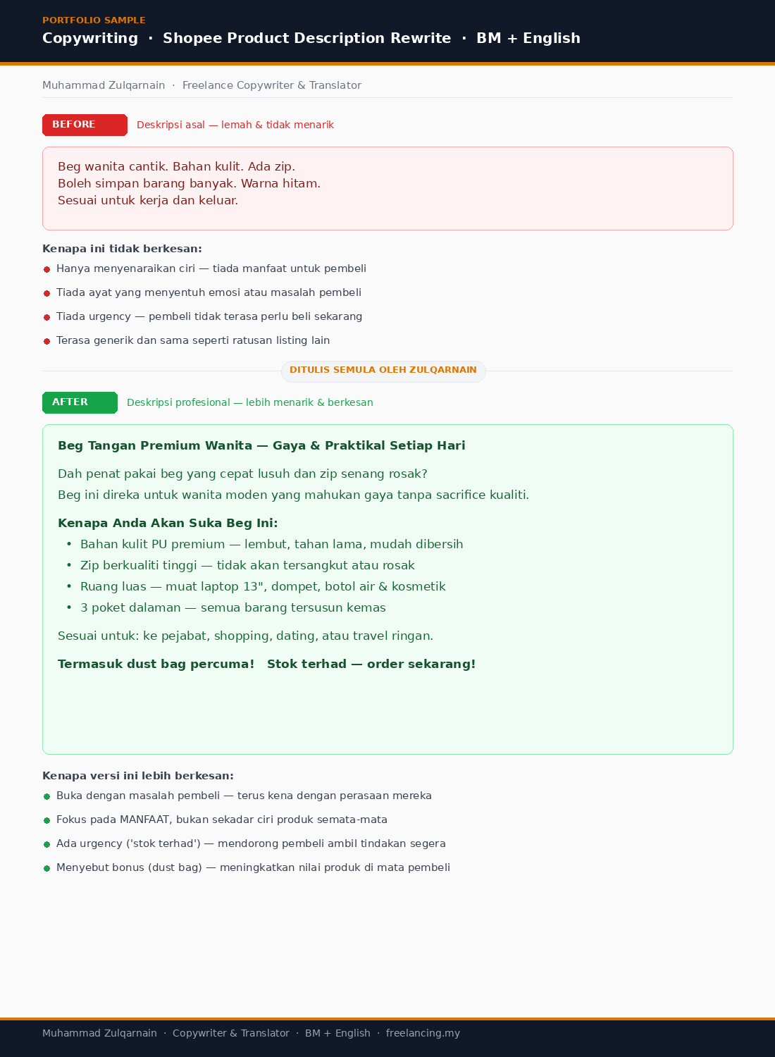 Shopee Product Description Rewrite — BM + English Copywriting